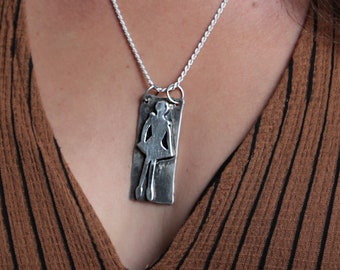 Sterling Silver Dancer Necklace, Statement Necklace, Gift for Dancer, Unique Jewelry, Large Pendant Necklace