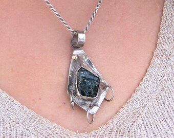 Natural Aquamarine Necklace, One of a Kind Necklace, March Birthstone Necklace, Unique Silver Pendant, Artistic Jewelry, Bohemian Necklace