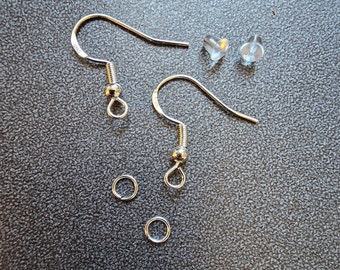 10 kits de accesorios para aretes de gancho + anillos + tapón de silicona (5 pares)