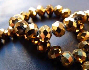 10 pearls flattened round 8mm x 6 gold color swarovski crystal