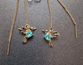 Pretty little hummingbird earrings on gold metal