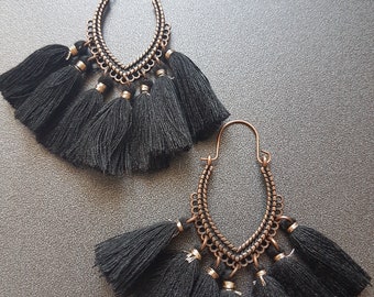 Superb BLACK fabric and metal earrings