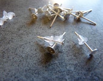 10  Supports Boucles d'oreilles + embouts  Clous argentés Diam.4mm