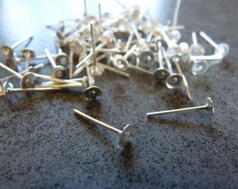 12 Embouts Supports Boucles d'oreilles Clous argentés métal Diam. 4mm