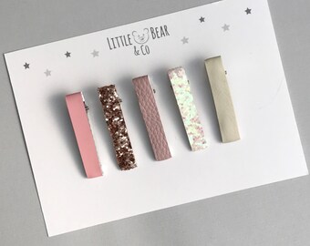 Fringe Clip Set | Small Hair Clips | Mini Hair Slides | Glitter & Faux Leather Clips