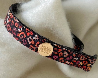 Zugstopp Designer Hundehalsband MAROON - herbstliches Muster in Rot schwarz - in schmal von 1.5 cm - 4 cm Breite -passende Leine erhältlich