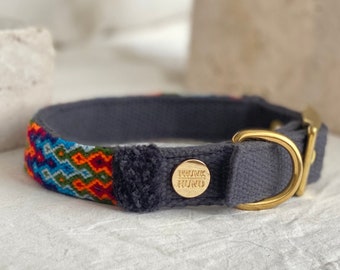 NOMAD indigo - getuftetes Hundehalsband aus 100% Baumwolle - Boho Style