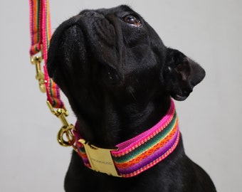 dog collar Ibiza pink - hippie, ethno, boho with matching leash available