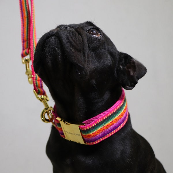 dog collar Ibiza pink - hippie, ethno, boho with matching leash available