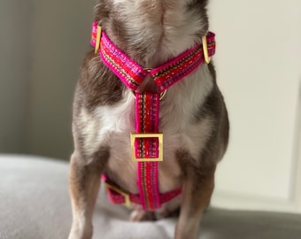 HIPPIE dog harness IBIZA pink - designer harness with boho pattern - matching leash available - handmade dog harness - pink dog harness