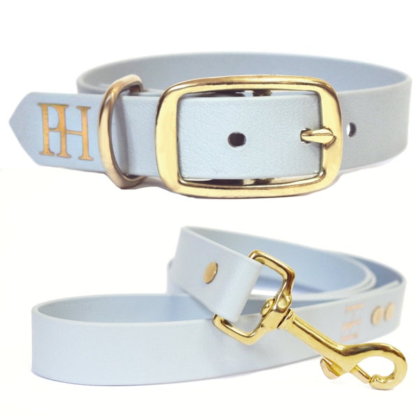 Durable, salt water proof dog collar BLUE SEA with brass hardware - handmade - biothane