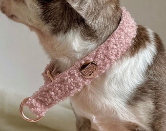 rosa Zugstopp TEDDY Hundehalsband für große, kleine Hunde & Welpen - rosegold Metallteile - Veganes Halsband Hund - Leine erhältlich