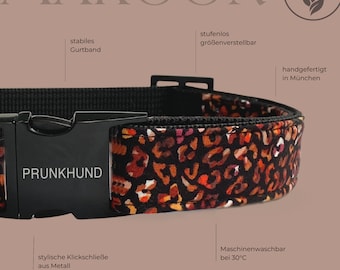 veganes Designer Hundehalsband MAROON - herbstliches Muster in Rot schwarz - in schmal von 1.5 cm bis 4 cm Breite -passende Leine erhältlich