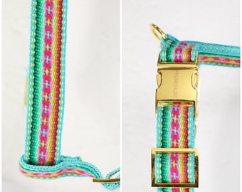 Designer dog harness IBIZA mint - designer dog harness with boho hippie pattern - matching leash available