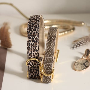 Designer Hundehalsband WILD LIFE Leoparden Muster mit goldfarbenen Metallteilen Bild 7