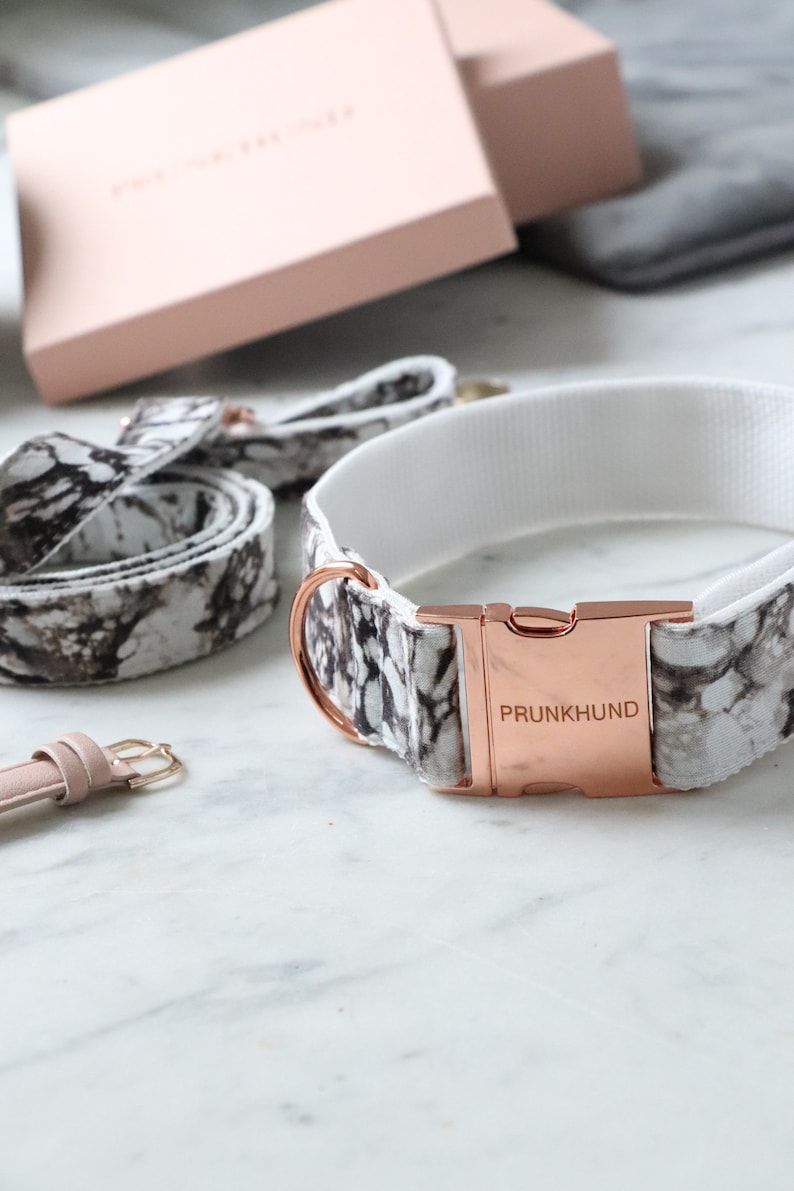 Dog collar MARBLE with rose gold colored hardware handmade trend image 2