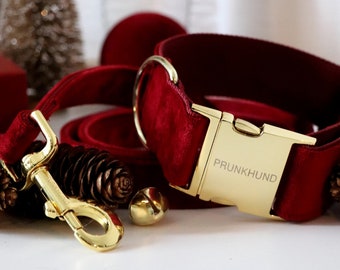 rotes Samt Halsband SANTA BABY für Weihnachten - handgefertigt in Deutschland - Weihnachtshalsband und Geschenk für Hundeliebhaber und Hunde