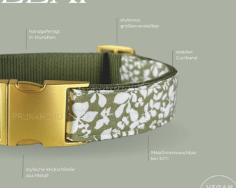 Halsband LIDO olive mit Streifen - handgefertigt in Deutschland - mit goldener Klickschließe- passende Leine erhältlich -viele Größen