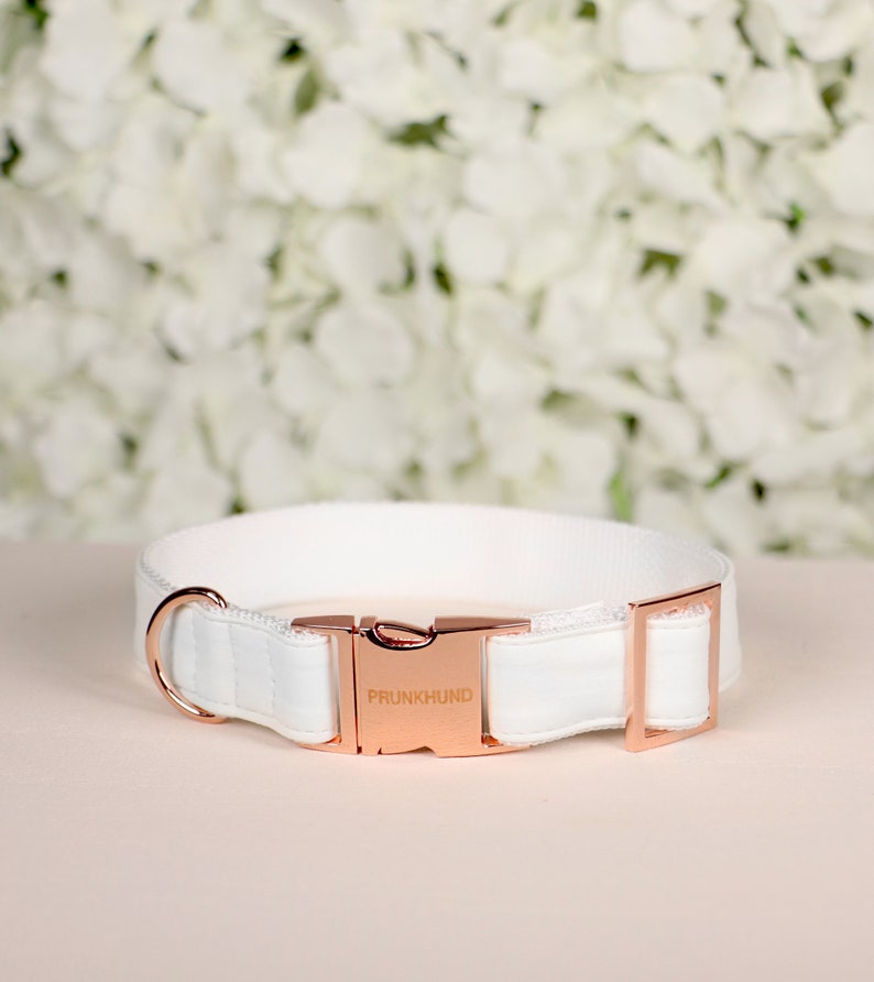 Dog collar COCONUT with rose gold colored hardware handcrafted dog collar in white and rose gold image 1
