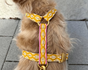 ROSE dog harness for large, small dogs & puppies - golden metal parts - Vegan dog harness luxury - matching leash available