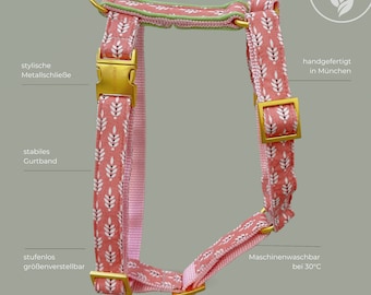 ROSE dog harness for large, small dogs & puppies - golden metal parts - Vegan dog harness luxury - matching leash available