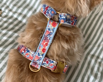 FLORA dog harness for large, small dogs & puppies - golden metal parts - Vegan dog harness luxury - matching leash available