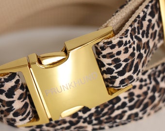 Designer Hundehalsband WILD LIFE - Leoparden Muster mit goldfarbenen Metallteilen