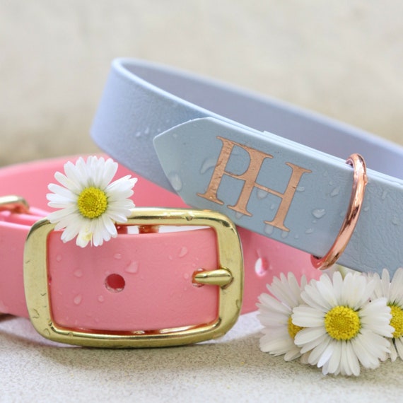 Saltwater Proof Dog Collar PINK SEA With Brass Hardware