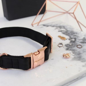 Dog collar ECLIPSE with rose gold colored hardware vegan leather in black 画像 6