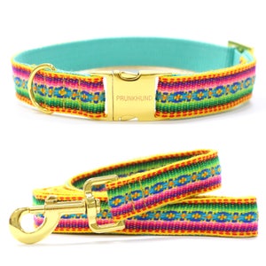 dog collar Ibiza yellow - hippie, ethno, boho with matching leash available