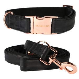 Dog collar ECLIPSE with rose gold colored hardware vegan leather in black image 3