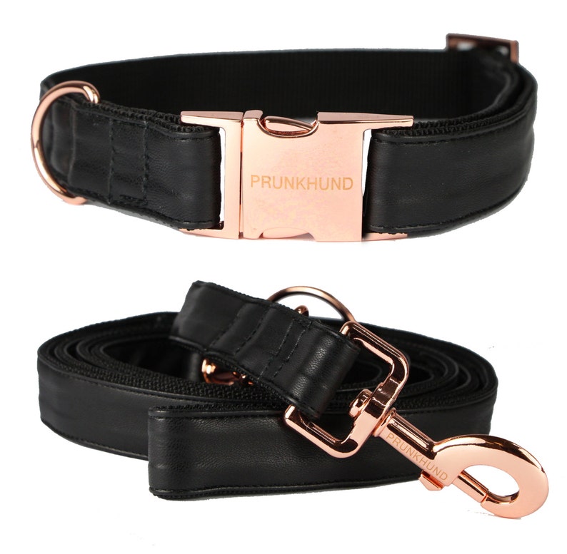 Dog collar ECLIPSE with rose gold colored hardware vegan leather in black image 3