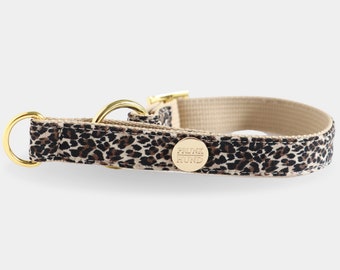 Zugstopp Hundehalsband WILD LIFE - Leoparden Muster mit goldfarbenen Metallteilen