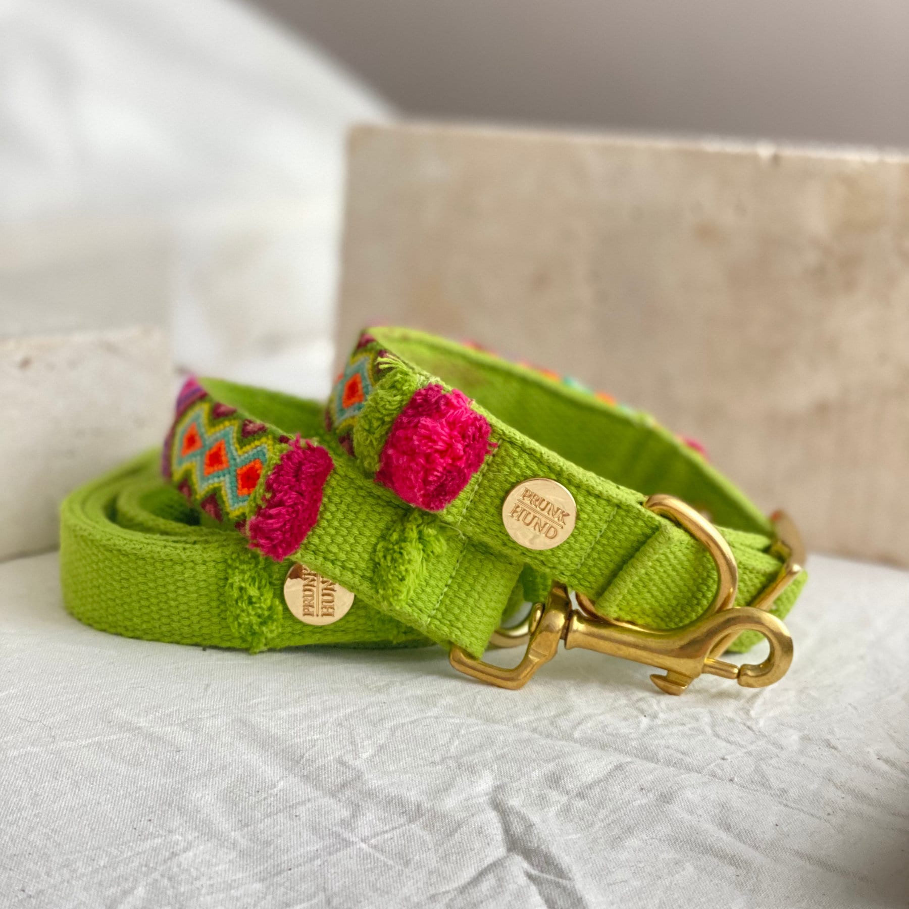 Dog collar nomad lime - boho cotton collar - made in Munich