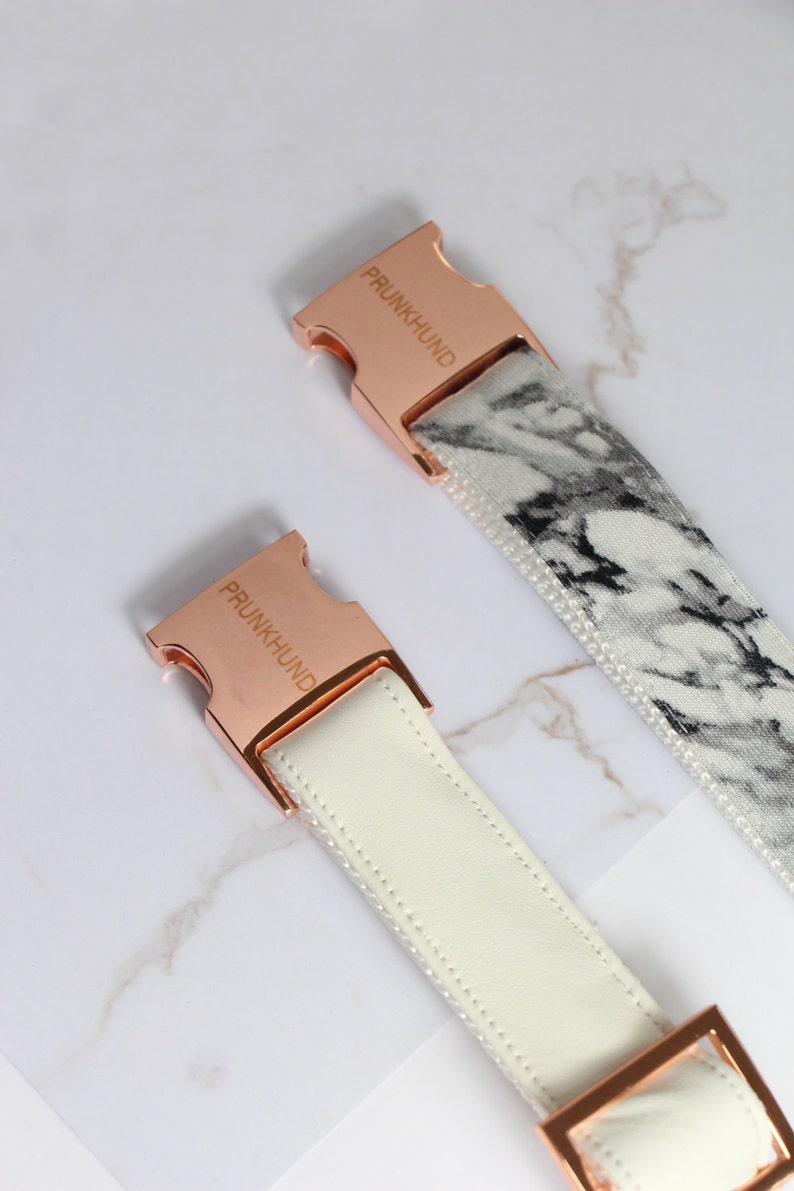 Dog collar COCONUT with rose gold colored hardware handcrafted dog collar in white and rose gold image 6