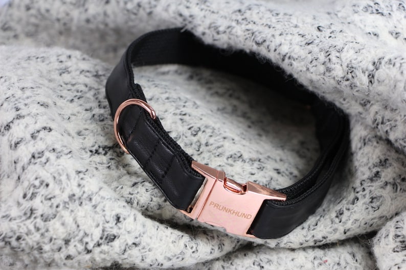 Dog collar ECLIPSE with rose gold colored hardware vegan leather in black 画像 2