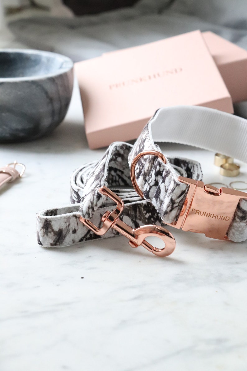 Dog collar MARBLE with rose gold colored hardware handmade trend image 10