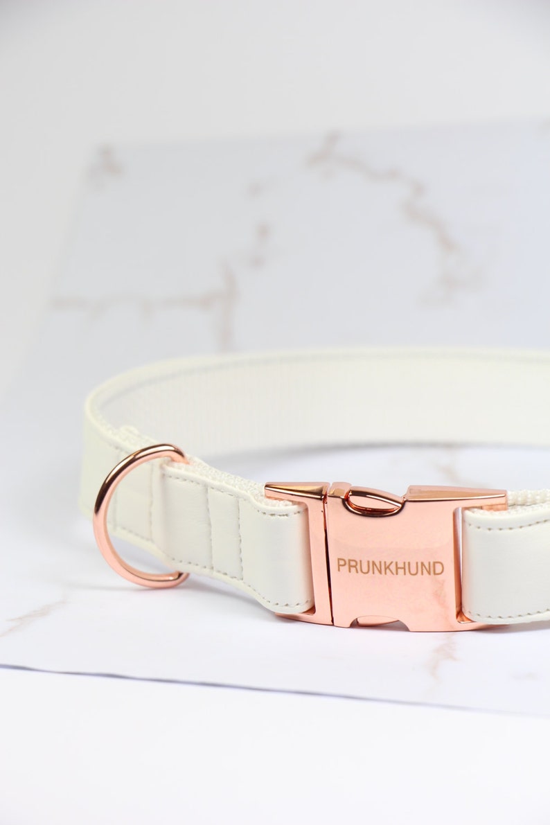 Dog collar COCONUT with rose gold colored hardware handcrafted dog collar in white and rose gold image 5