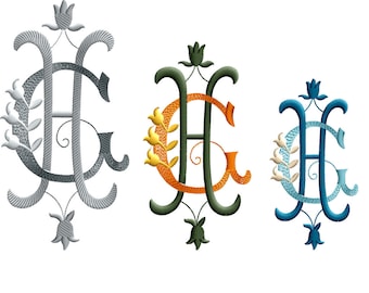 G and H 1 Two-Letter Monogram Machine  Embroidery Design in 6 Sizes - for 4" x 4", 5" x 7" hoops