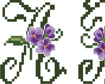 Violets Large Alphabet Cross-Stitch Machine Embroidery Designs - Uppercase Letters - 5"x7", F2190