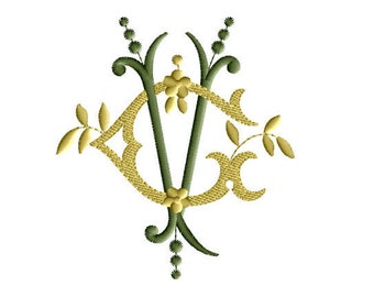 G and V 5 Two-Letter Monogram Machine  Embroidery Design in 5 Sizes - for 4" x 4", 5" x 7" and 6" x 8"  hoops
