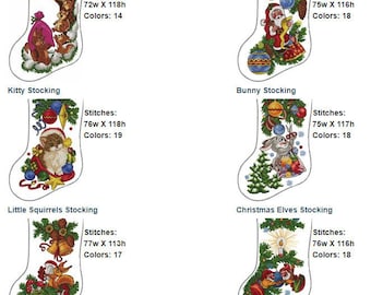 ABC Embroidery Designs 6 Christmas Stockings Machine Cross Stitch  for 5"x7" and 6"x7" hoop, PDF for hand cross stitching is available also.