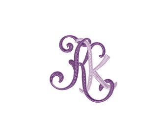 K and K #2 Two-Letter Monogram Machine  Embroidery Design in 5 Sizes - for 4" x 4",  5" x 7" and 6"x7" hoops