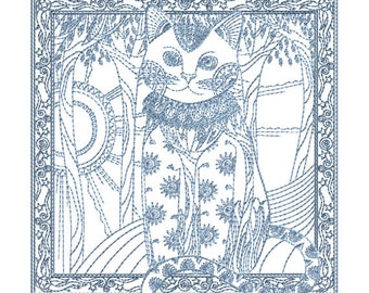 Cat in the Window Machine Embroidery Design  in three sizes for 5"x7", 6"x7", 6"x9" hoops CD-157