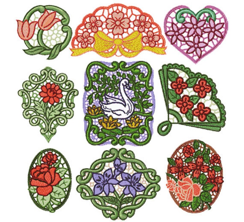 ABC Embroidery Designs 9 Romantic Lace Medallions for 5x7 hoop Machine Embroidery Neckline, Inserts image 1