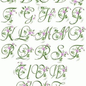 Elegantes iniciales florales, 26 letras mayúsculas, letras bordadas a máquina para bastidor de 4" x 4" F2124
