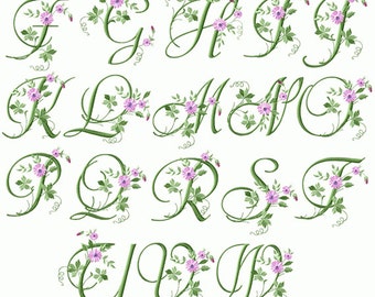 Elegant Floral Initials 26 Upper-Case Letters Machine Embroidery Letters for 4"x4" hoop F2124