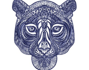 Tiger Face Machine Embroidery Design - 4 Sizes 4 x 4- inch, 5 x 7-inch , 7 x 8-inch hoops, CD-177