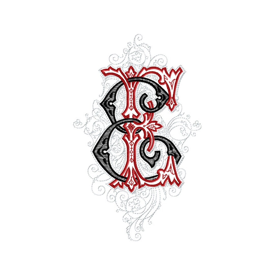 E and E #1 Two-letter Monogram Machine Embroidery Design in 5 Sizes ...