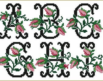 Old-Fashioned Charm Alphabet Cross-Stitch Machine Embroidery Designs - Uppercase Letters - 4"x4", F2200